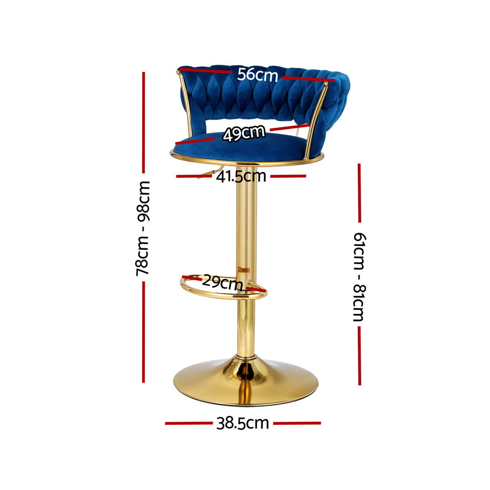 4x Bar Stools Gas Lift Velvet Woven Backrest Navy by Artiss