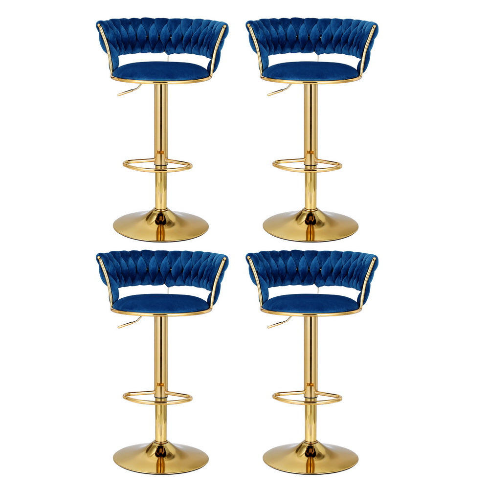 4x Bar Stools Gas Lift Velvet Woven Backrest Navy by Artiss