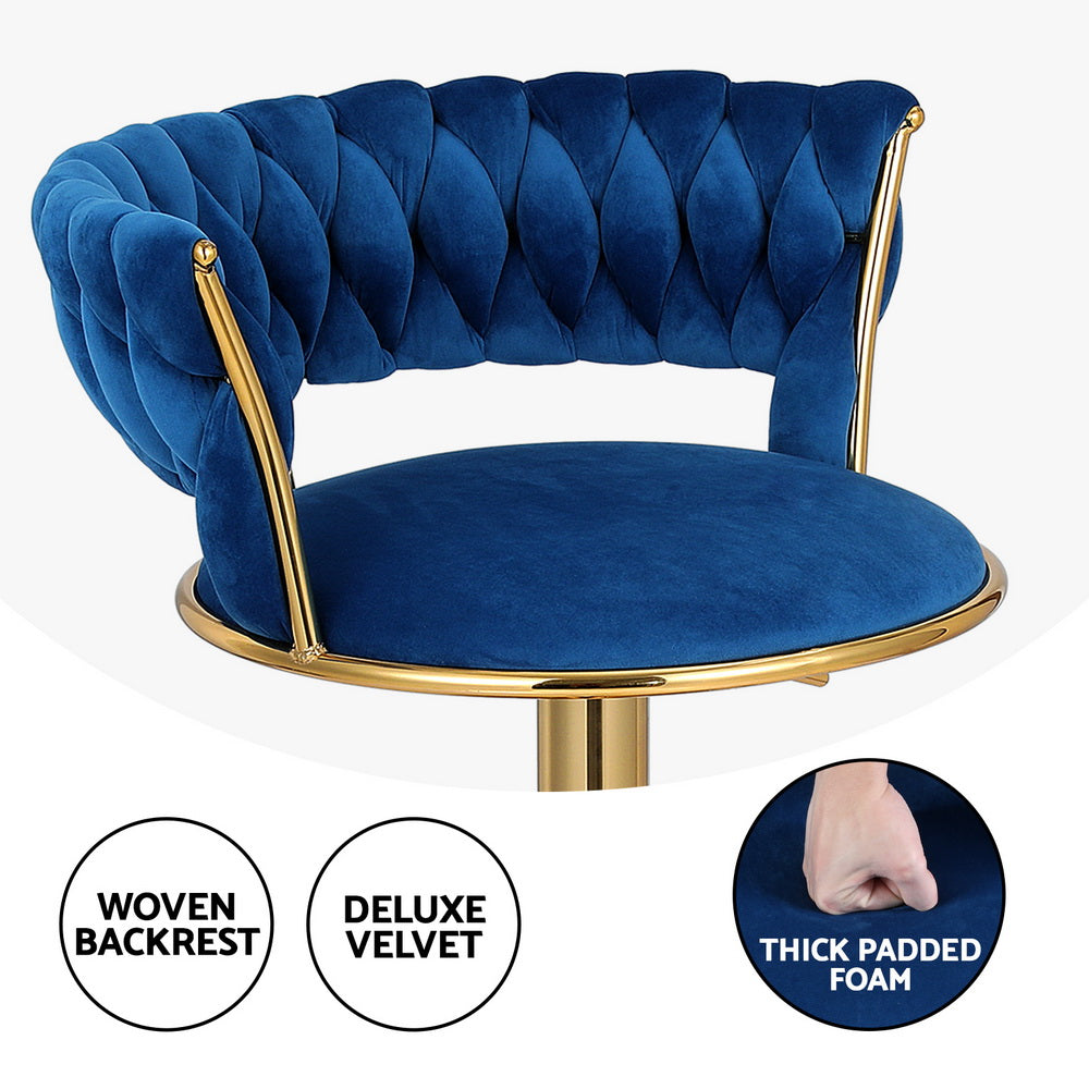 4x Bar Stools Gas Lift Velvet Woven Backrest Navy by Artiss