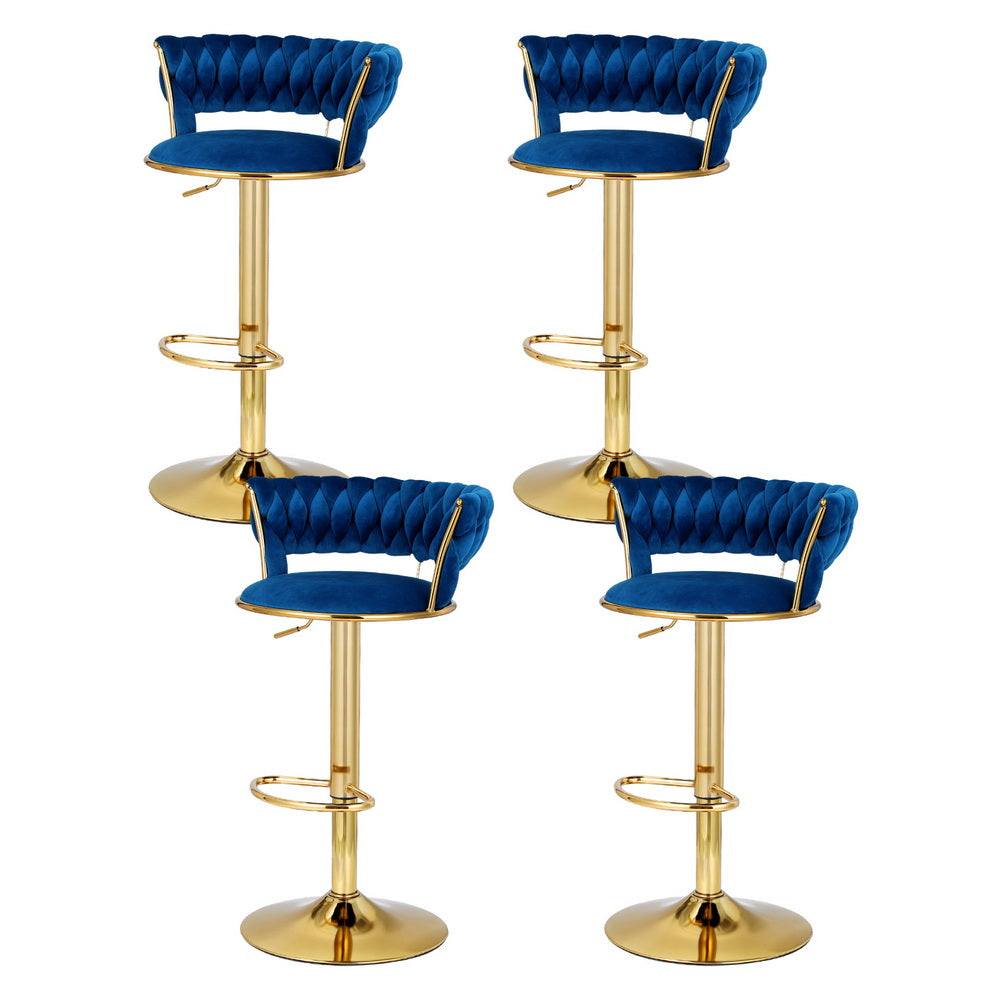 4x Bar Stools Gas Lift Velvet Woven Backrest Navy by Artiss