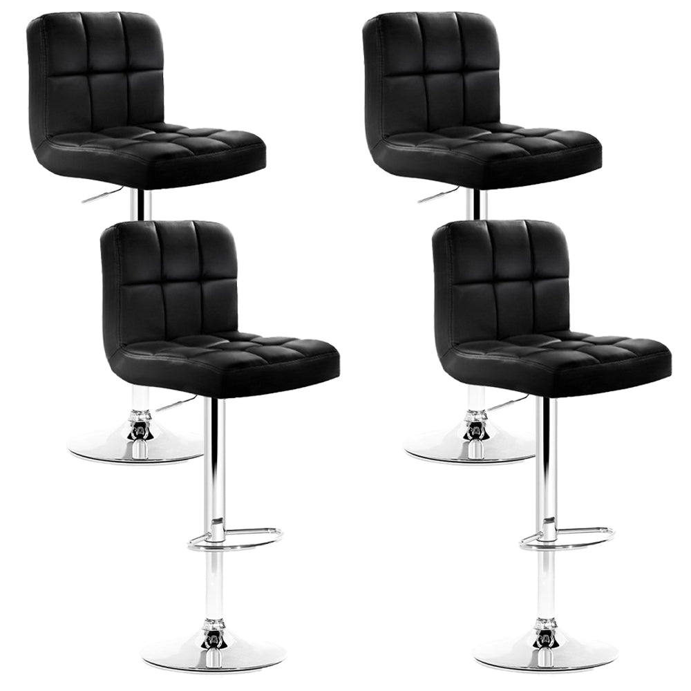4x Bar Stools Leather Gas Lift Black by Artiss