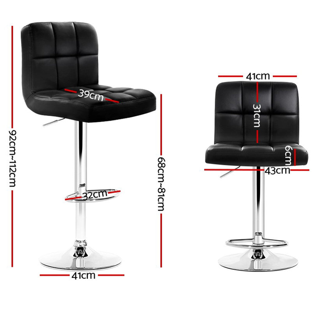 4x Bar Stools Leather Gas Lift Black by Artiss