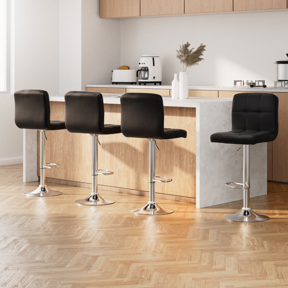 4x Bar Stools Leather Gas Lift Black by Artiss