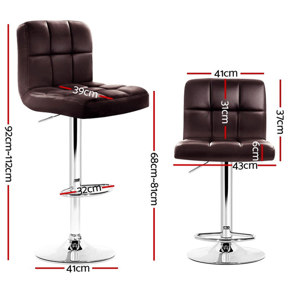 4x Bar Stools Leather Gas Lift Brown by Artiss