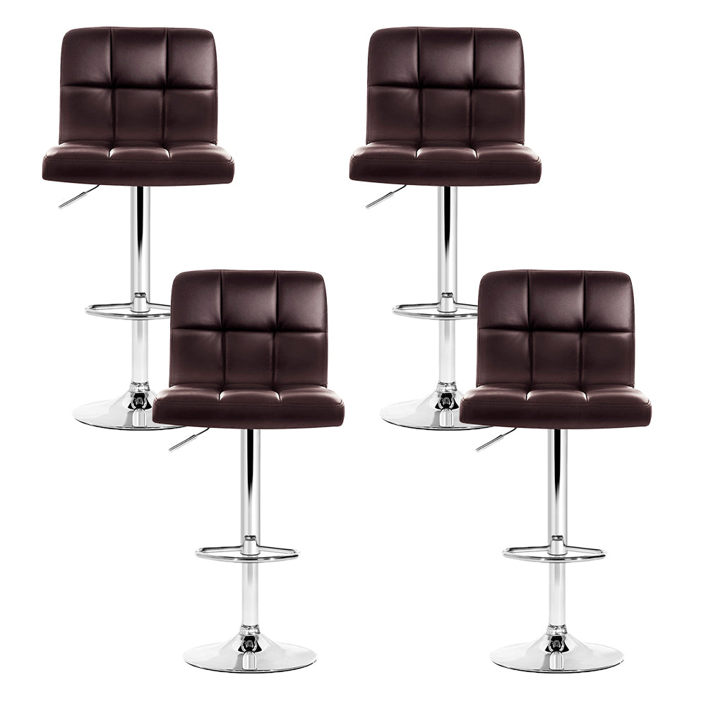 4x Bar Stools Leather Gas Lift Brown by Artiss