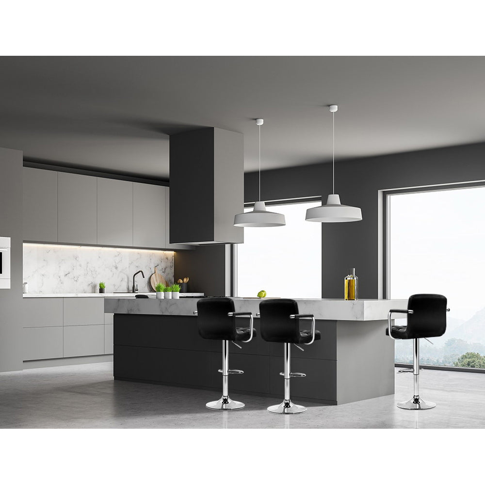 2x Bar Stools Leather Gas Lift w/Armrest Black by Artiss