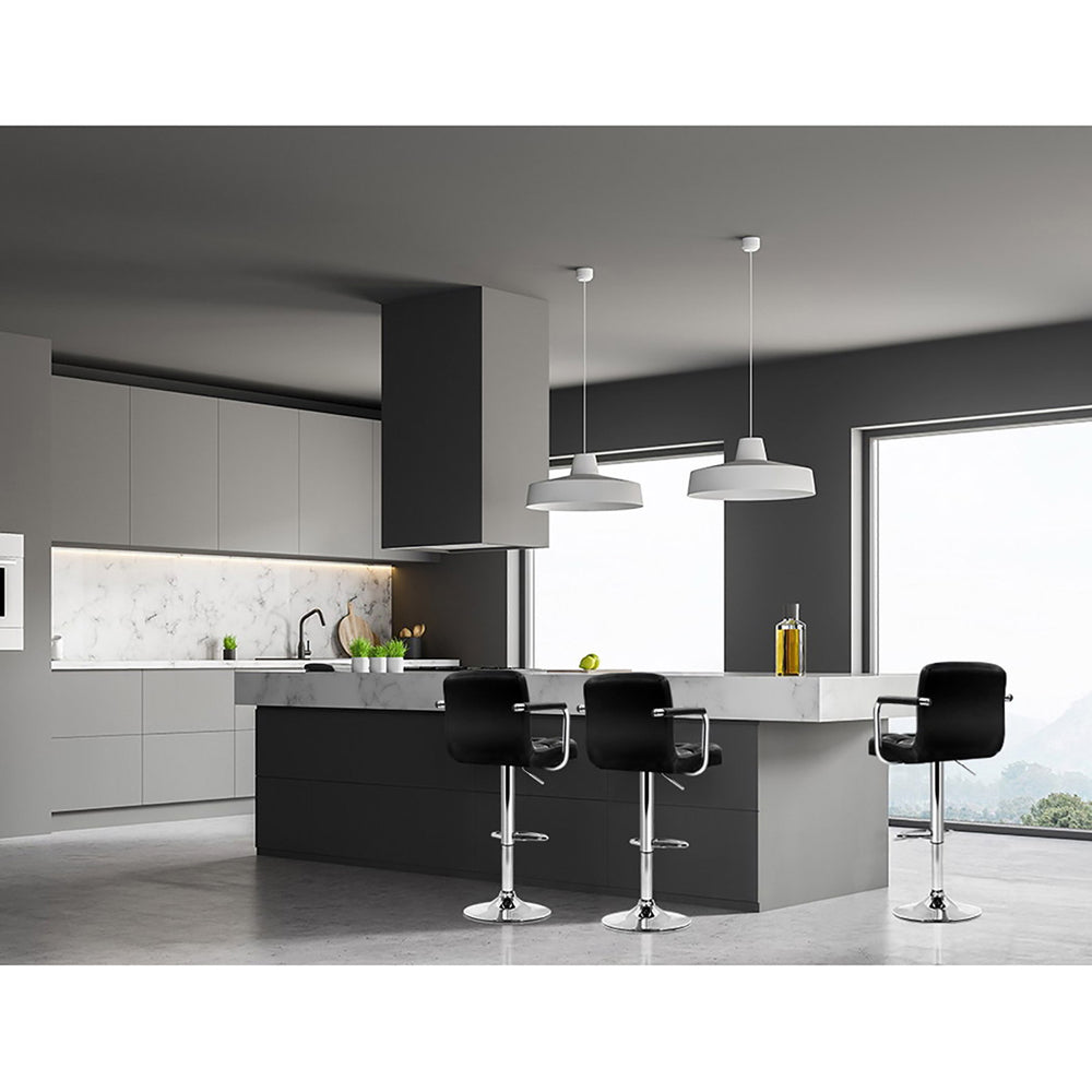 4x Bar Stools Leather Gas Lift w/Armrest Black by Artiss