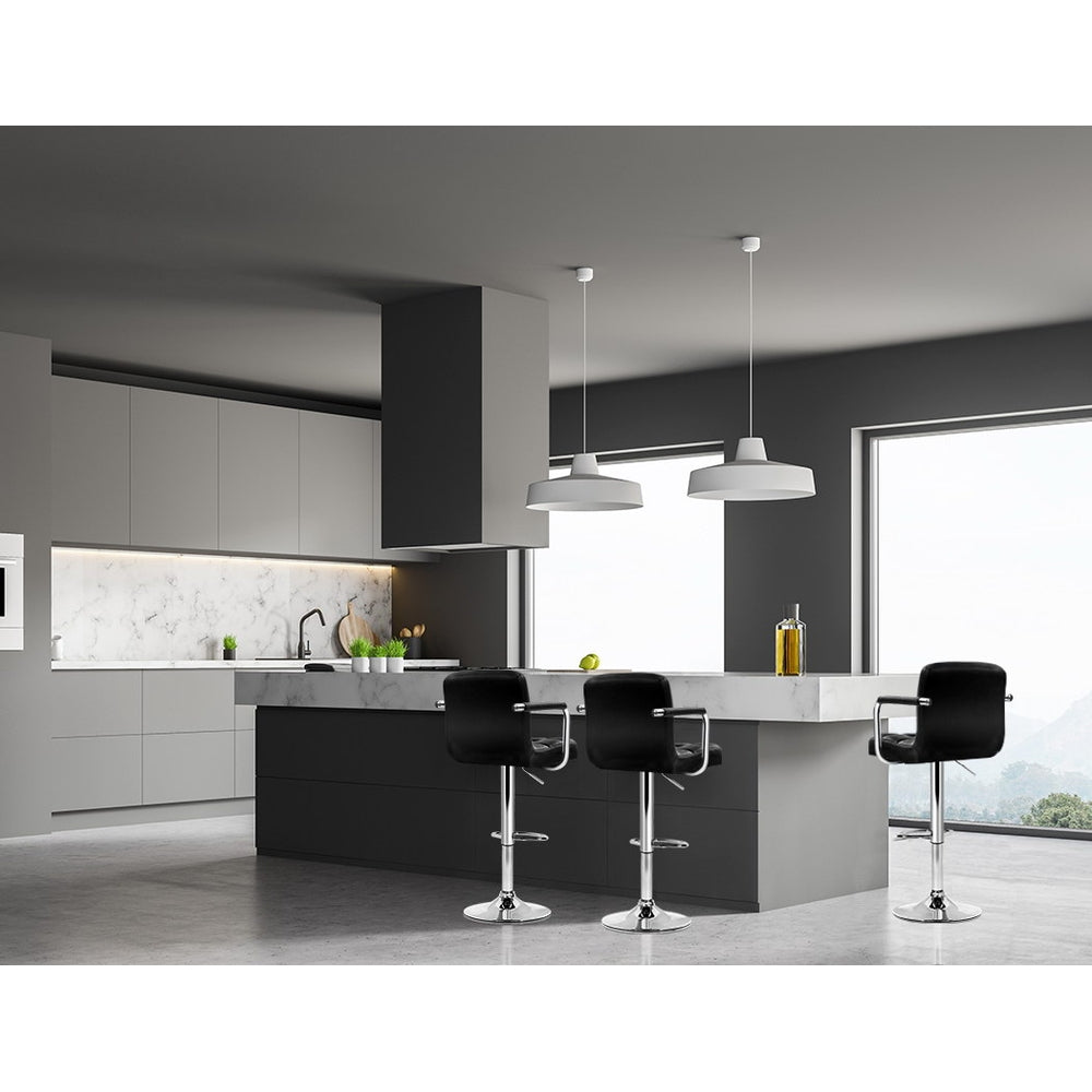 4x Bar Stools Leather Gas Lift w/Armrest Black by Artiss