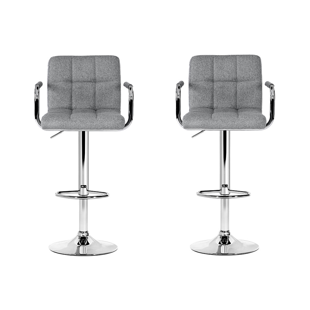 2x Bar Stools Fabric Gas Lift w/Armrest Grey by Artiss