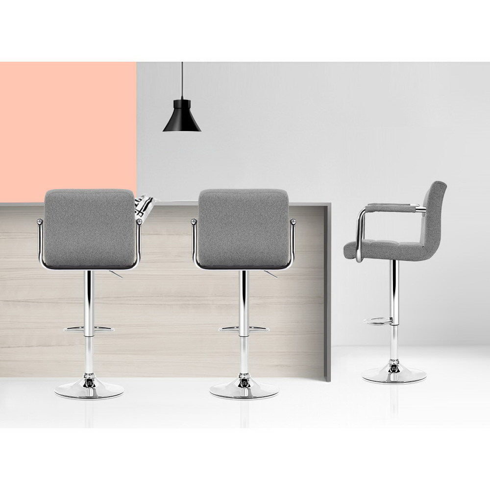 2x Bar Stools Fabric Gas Lift w/Armrest Grey by Artiss