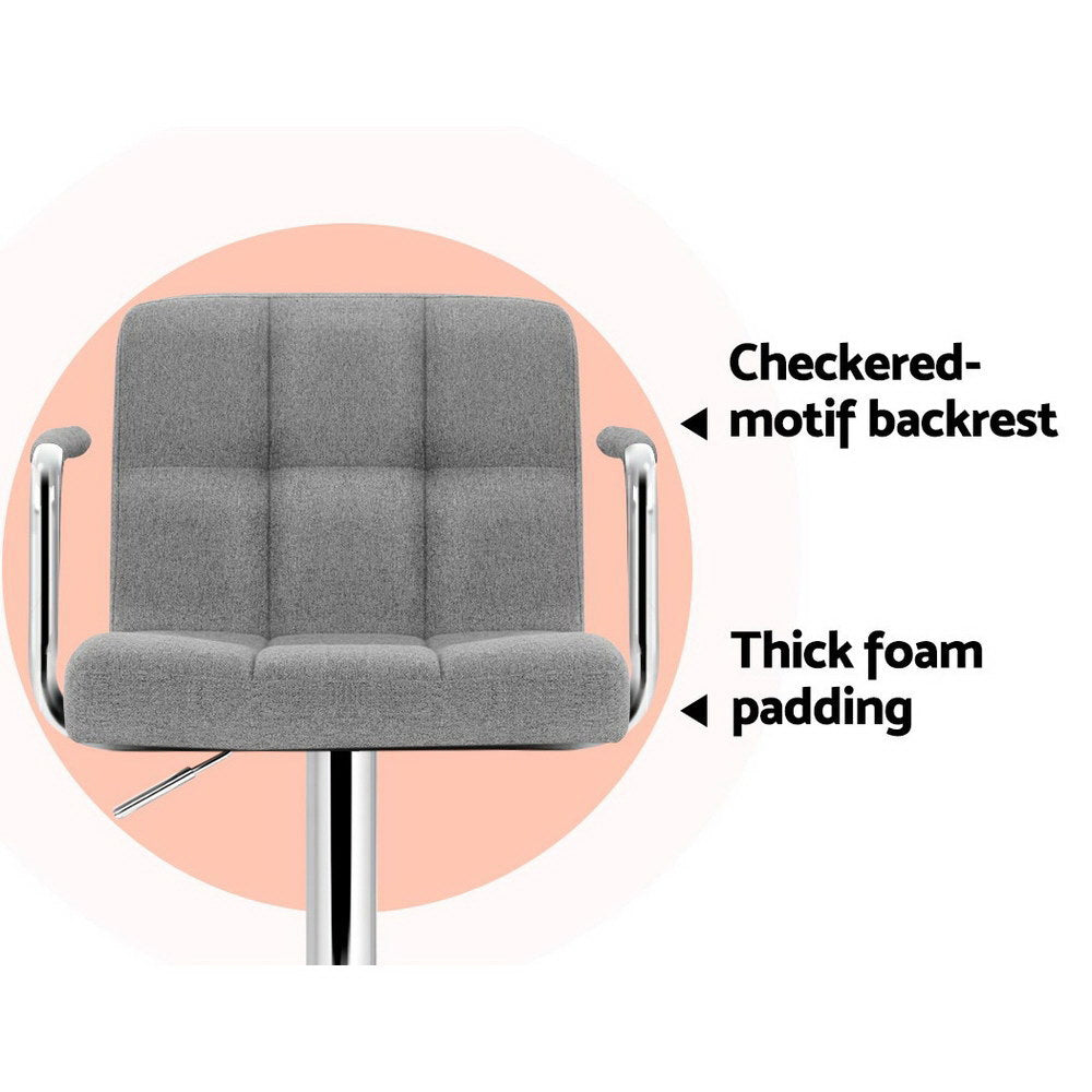 2x Bar Stools Fabric Gas Lift w/Armrest Grey by Artiss
