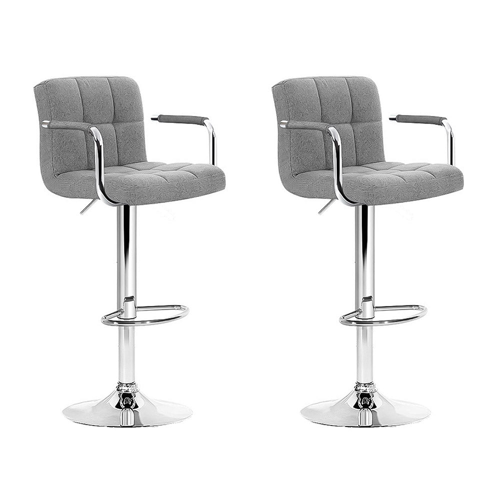 2x Bar Stools Fabric Gas Lift w/Armrest Grey by Artiss