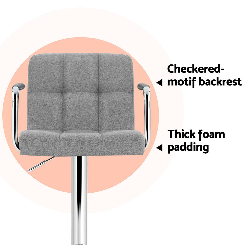 4x Bar Stools Fabric Gas Lift w/Armrest Grey By Artiss