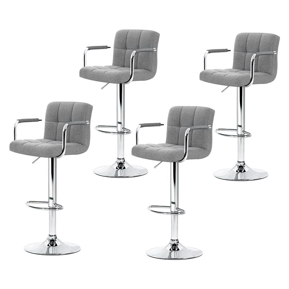 4x Bar Stools Fabric Gas Lift w/Armrest Grey By Artiss