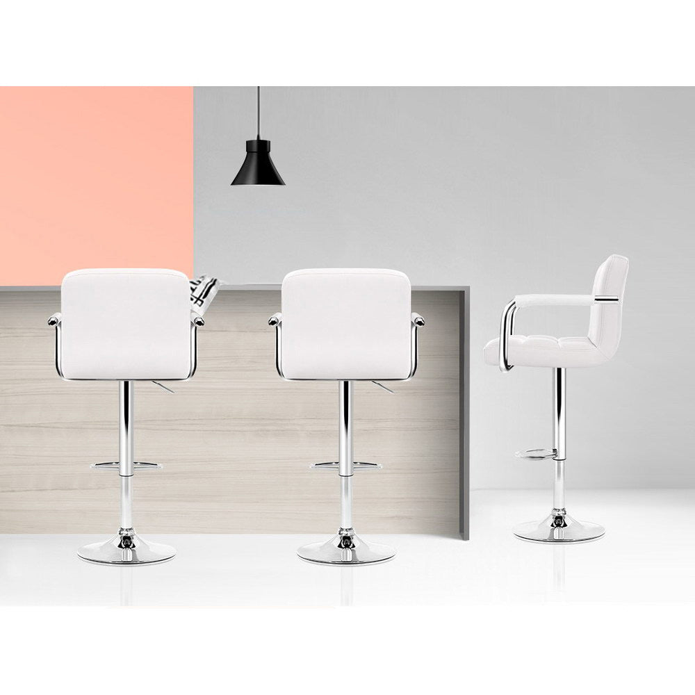 2x Bar Stools Leather Gas Lift w/Armrest White by Artiss