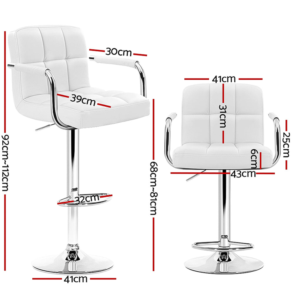 4x Bar Stools Leather Gas Lift w/Armrest White by Artiss