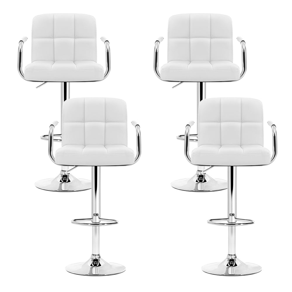 4x Bar Stools Leather Gas Lift w/Armrest White by Artiss