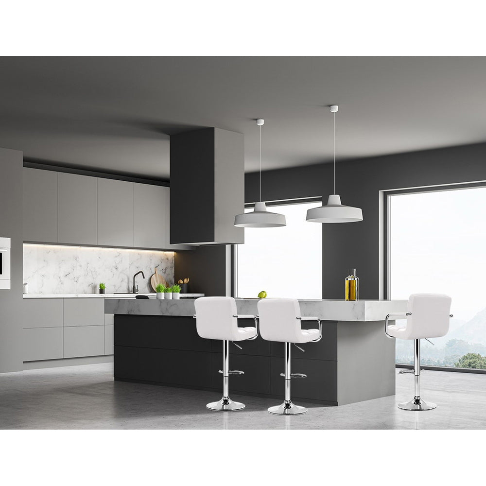4x Bar Stools Leather Gas Lift w/Armrest White by Artiss