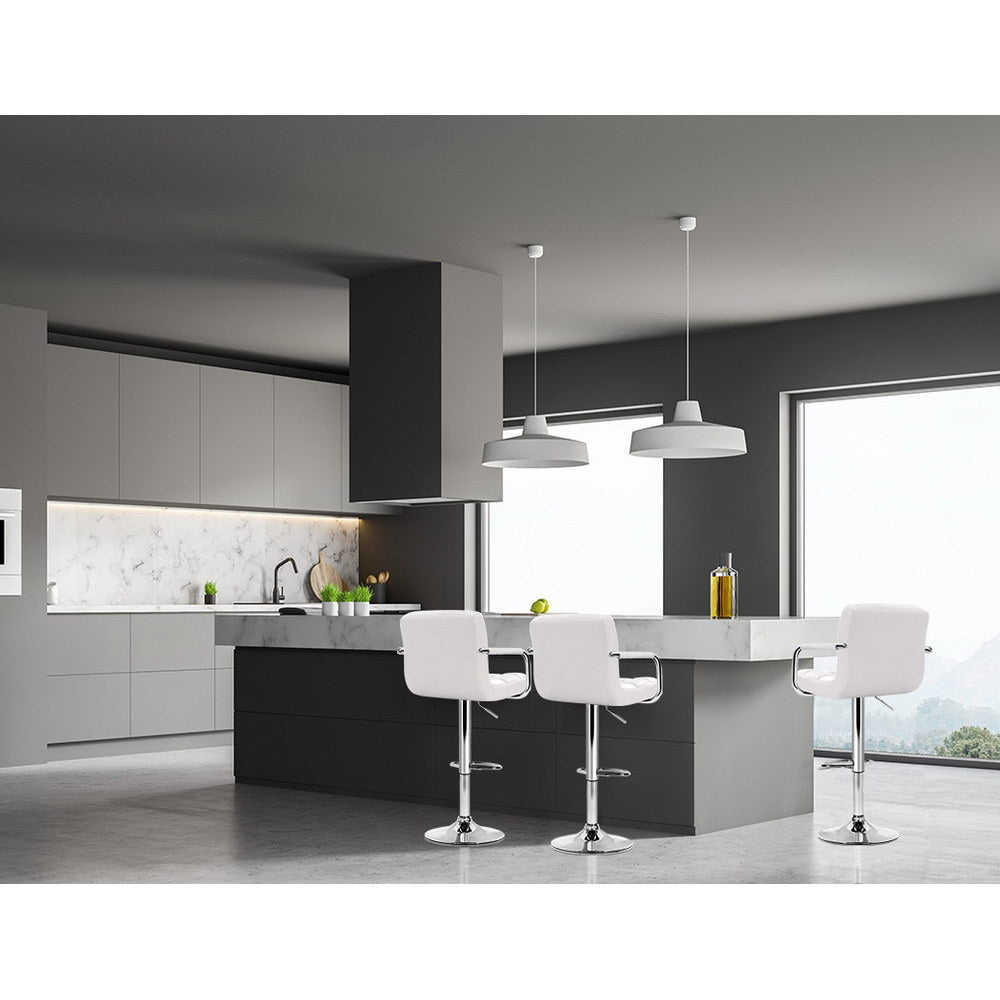 4x Bar Stools Leather Gas Lift w/Armrest White by Artiss