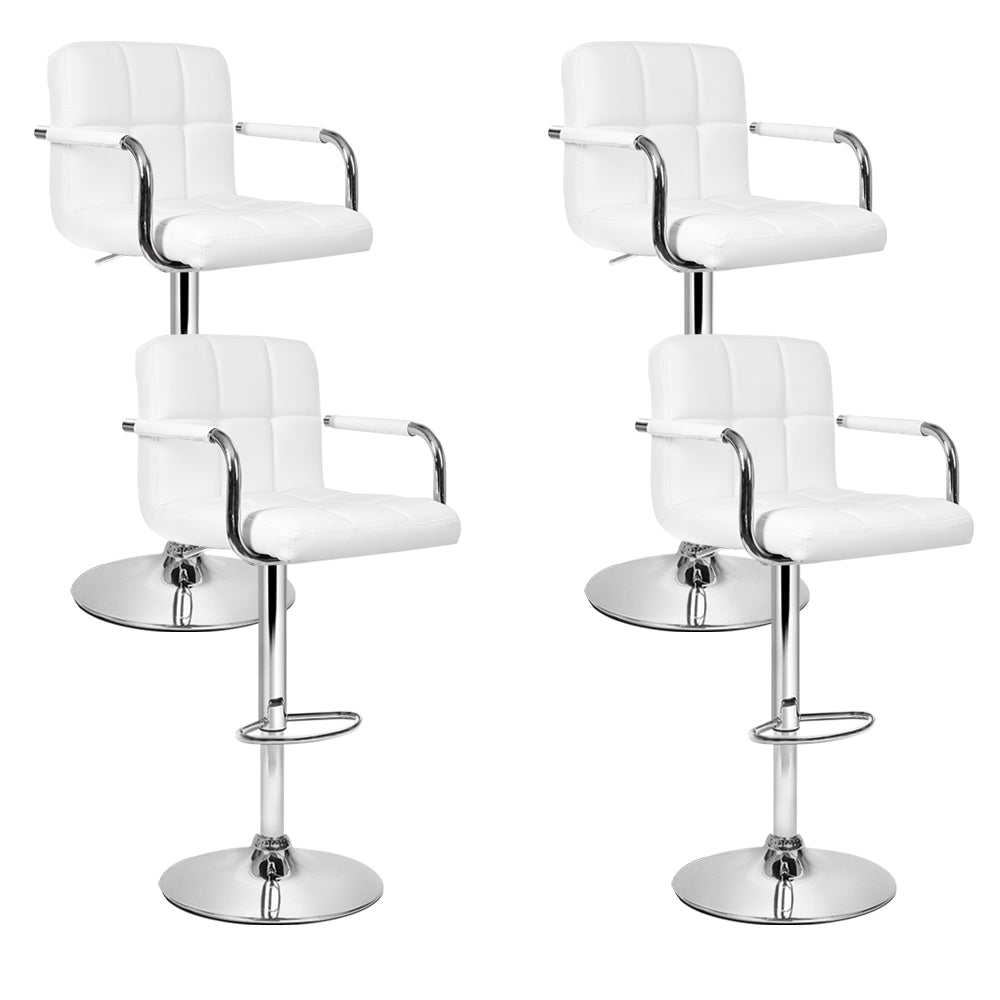 4x Bar Stools Leather Gas Lift w/Armrest White by Artiss