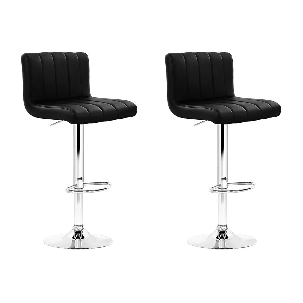 2x Bar Stools Gas Lift Leather Chairs Black by Artiss