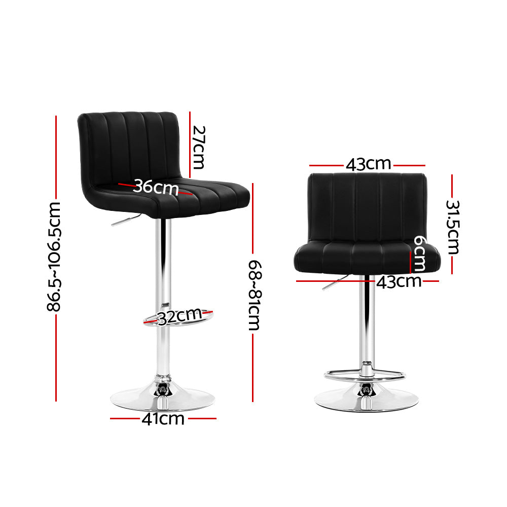 2x Bar Stools Gas Lift Leather Chairs Black by Artiss
