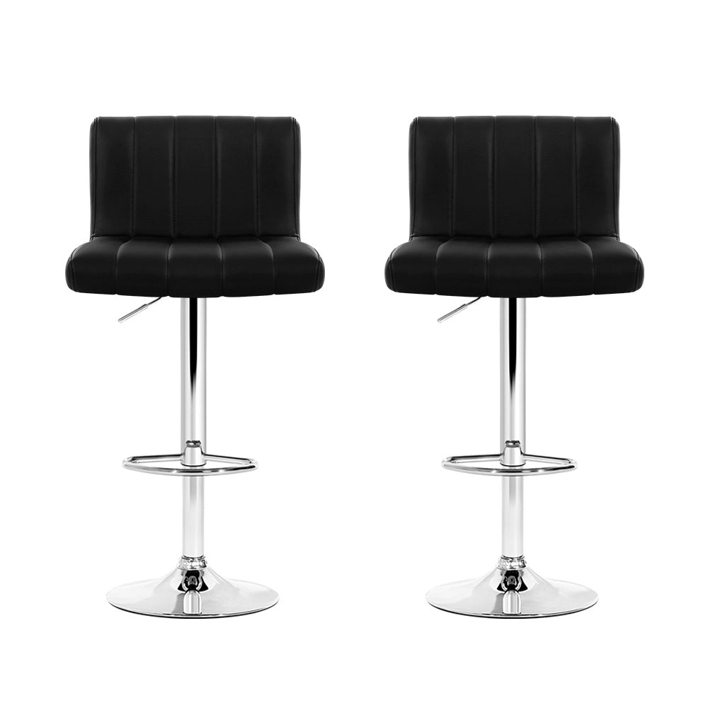 2x Bar Stools Gas Lift Leather Chairs Black by Artiss