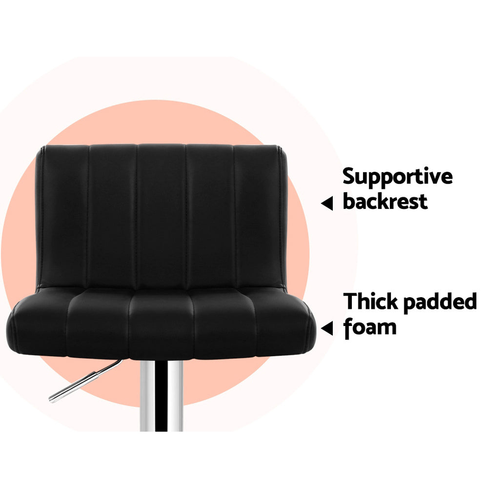 2x Bar Stools Gas Lift Leather Chairs Black by Artiss