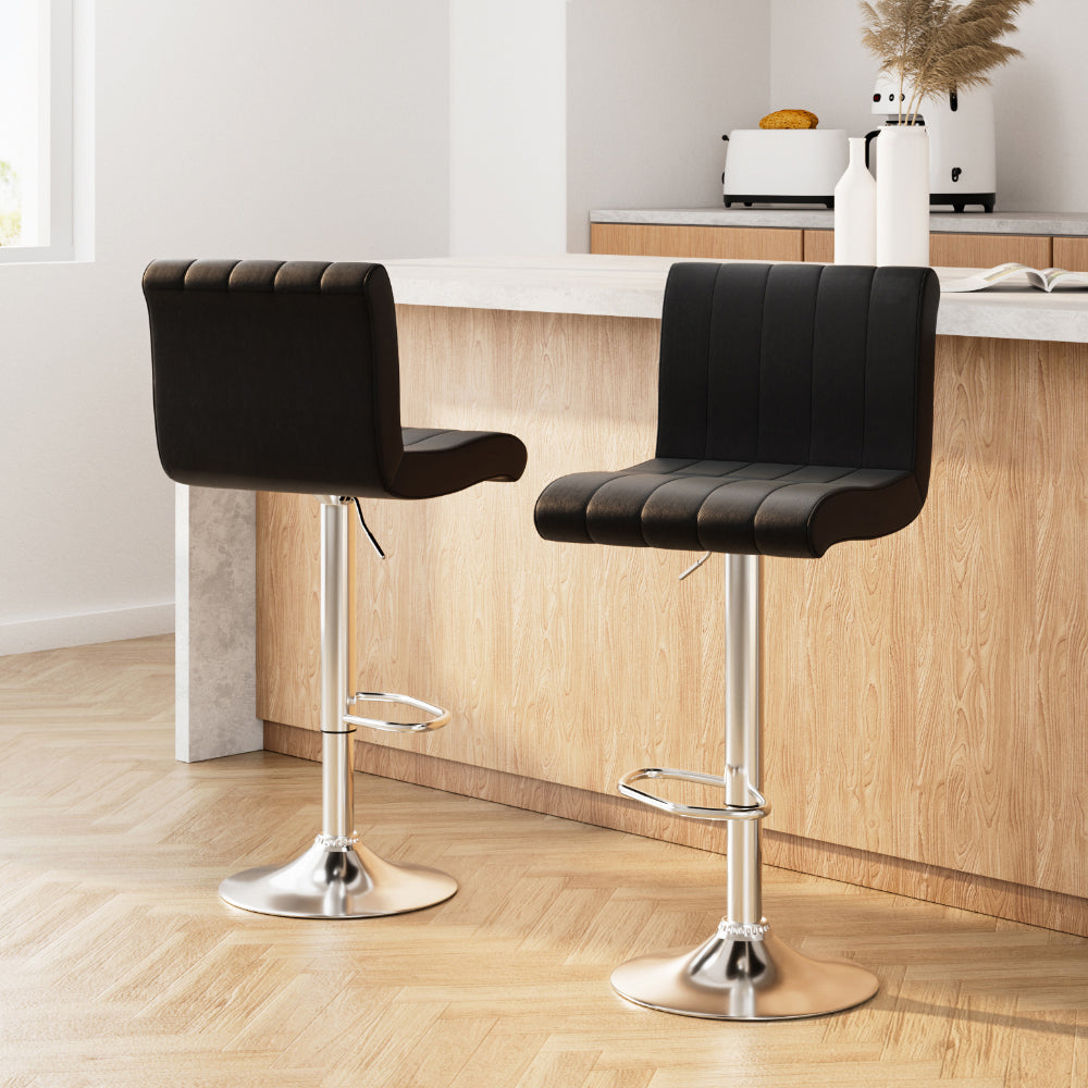 2x Bar Stools Gas Lift Leather Chairs Black by Artiss