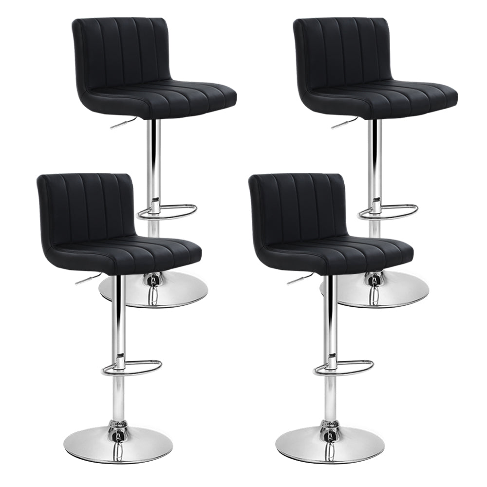 4x Bar Stools Gas Lift Leather Black by Artiss