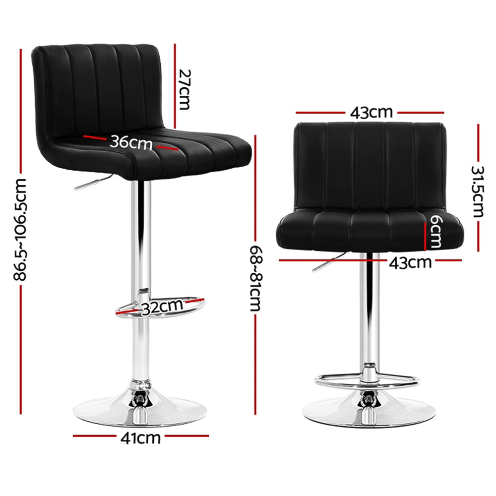 4x Bar Stools Gas Lift Leather Black by Artiss
