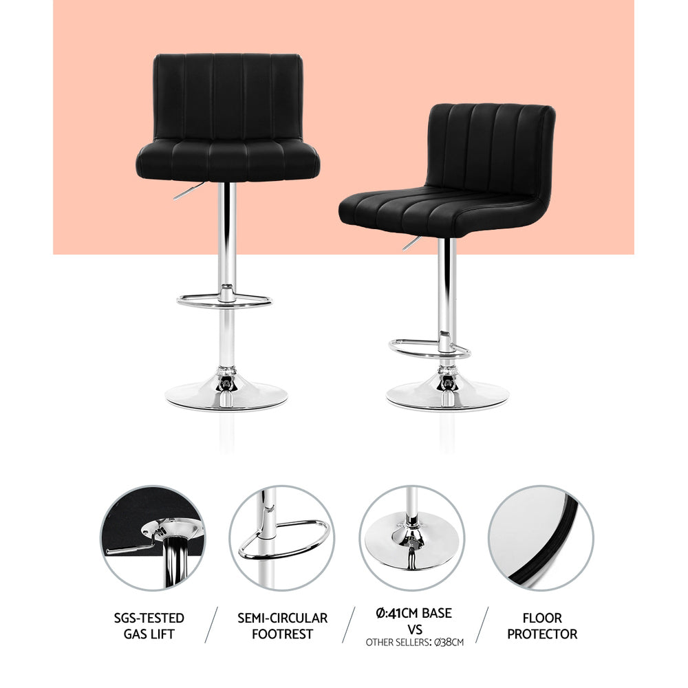 4x Bar Stools Gas Lift Leather Black by Artiss