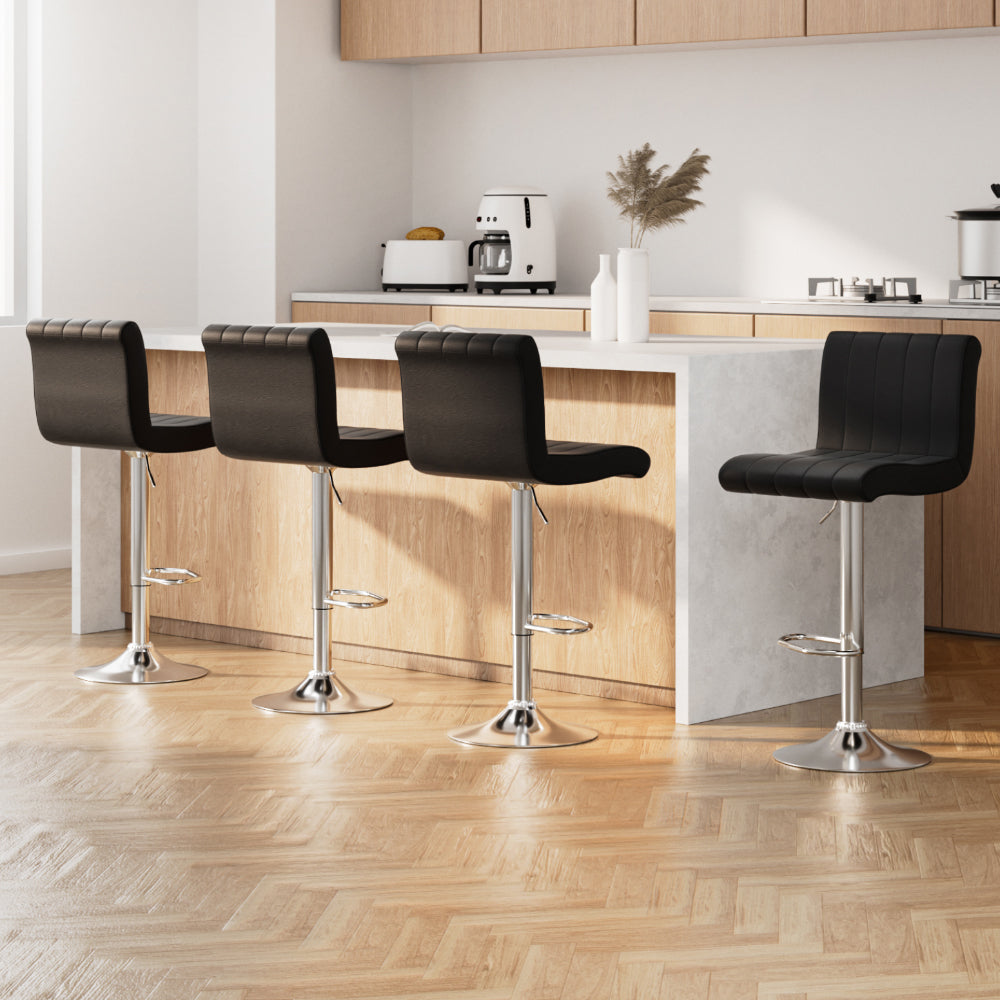4x Bar Stools Gas Lift Leather Black by Artiss
