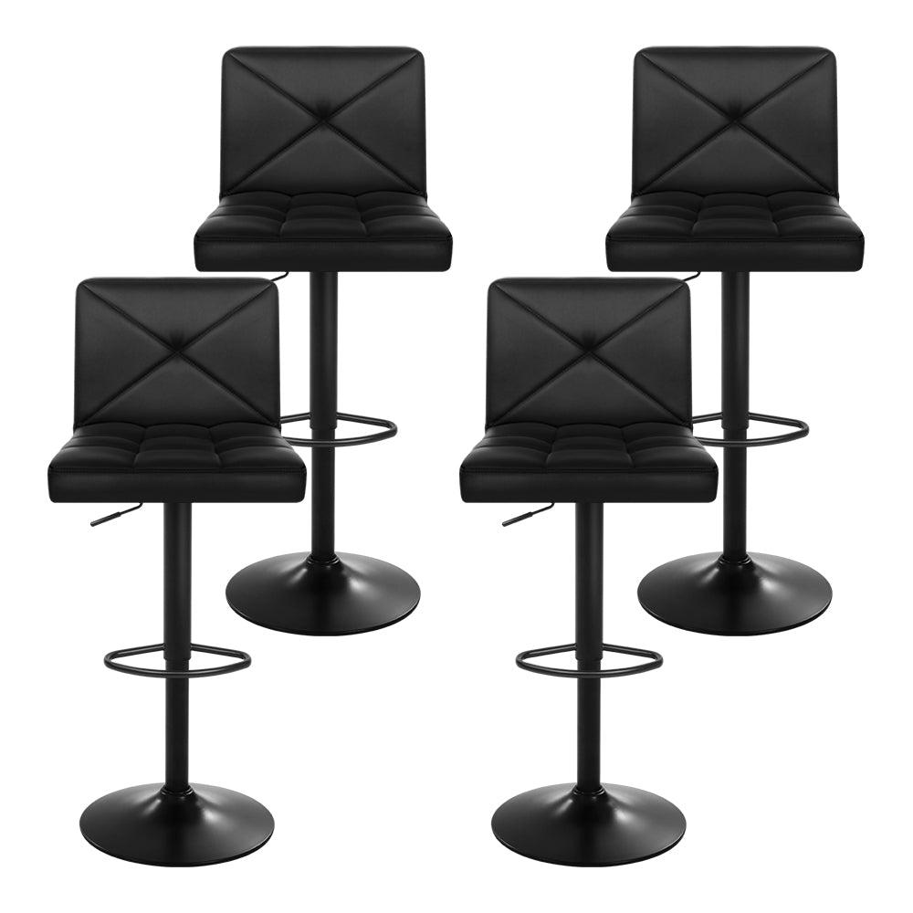 4x Bar Stools Gas Lift Leather Chair Black By Artiss