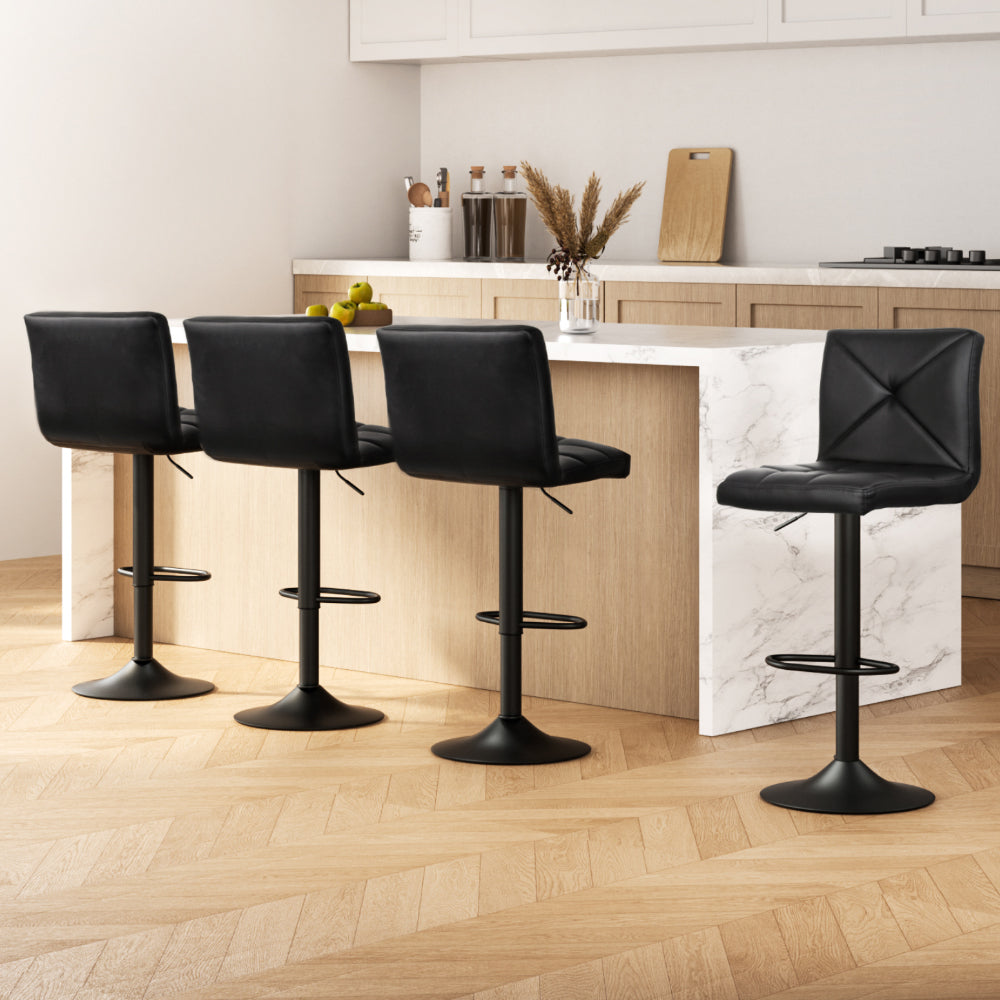 4x Bar Stools Gas Lift Leather Chair Black By Artiss