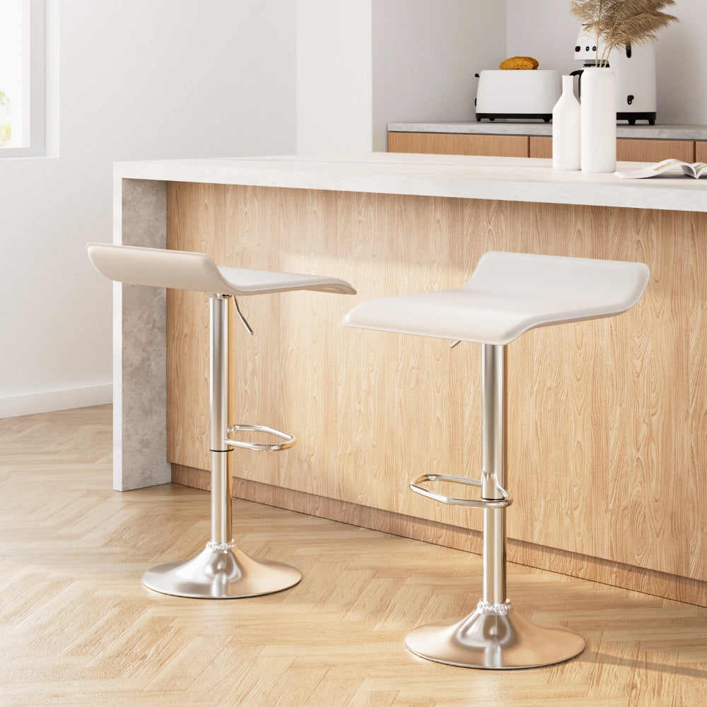 2x Bar Stools Faux Leather Chair White by Artiss