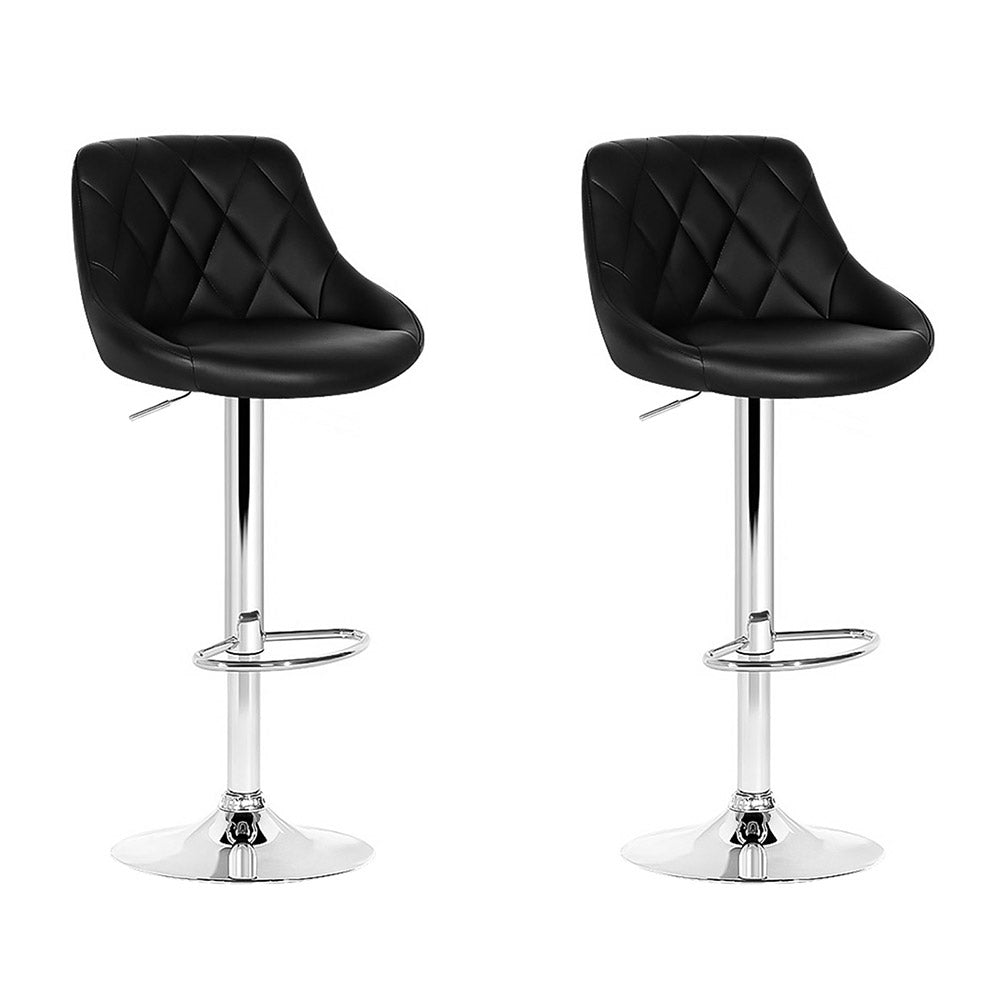 2x Bar Stools Leather Padded Gas Lift Stool Black by Artiss