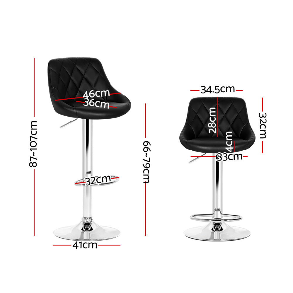 2x Bar Stools Leather Padded Gas Lift Stool Black by Artiss