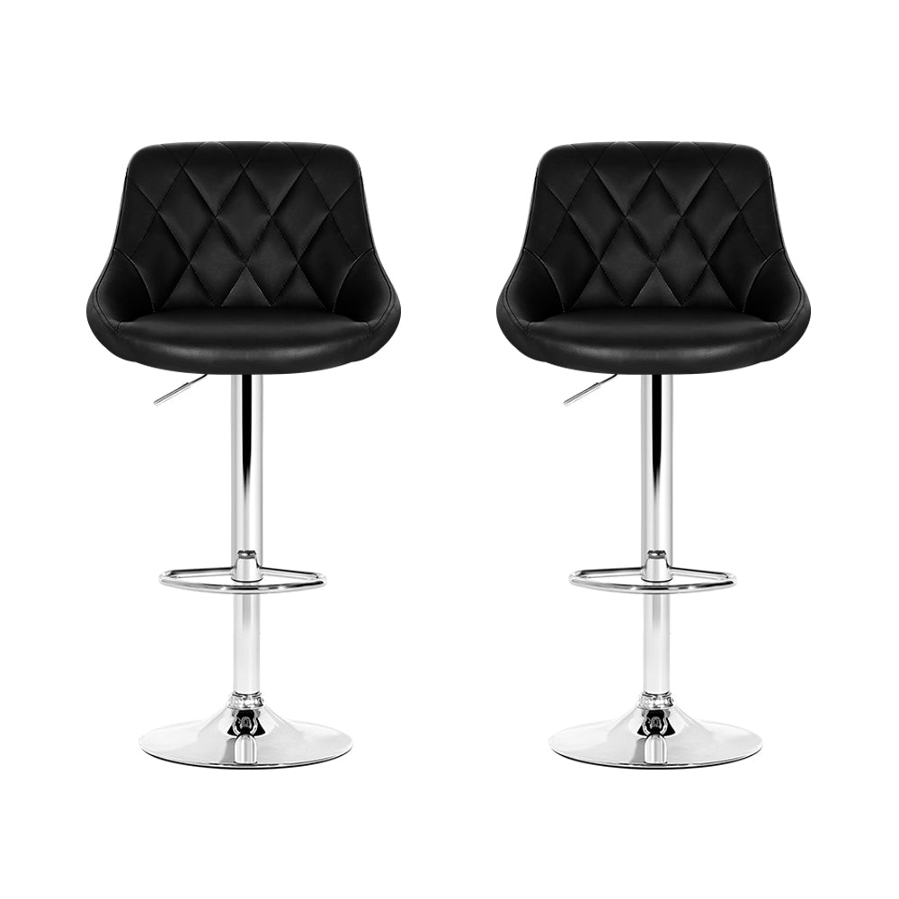 2x Bar Stools Leather Padded Gas Lift Stool Black by Artiss