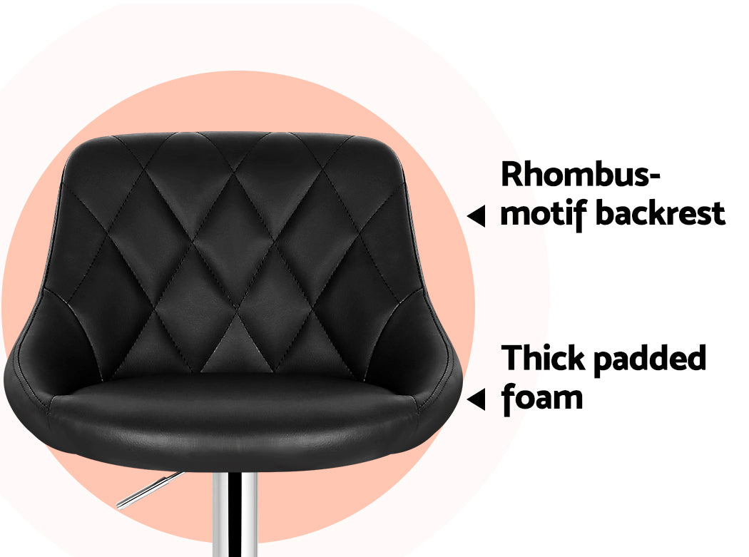 2x Bar Stools Leather Padded Gas Lift Stool Black by Artiss