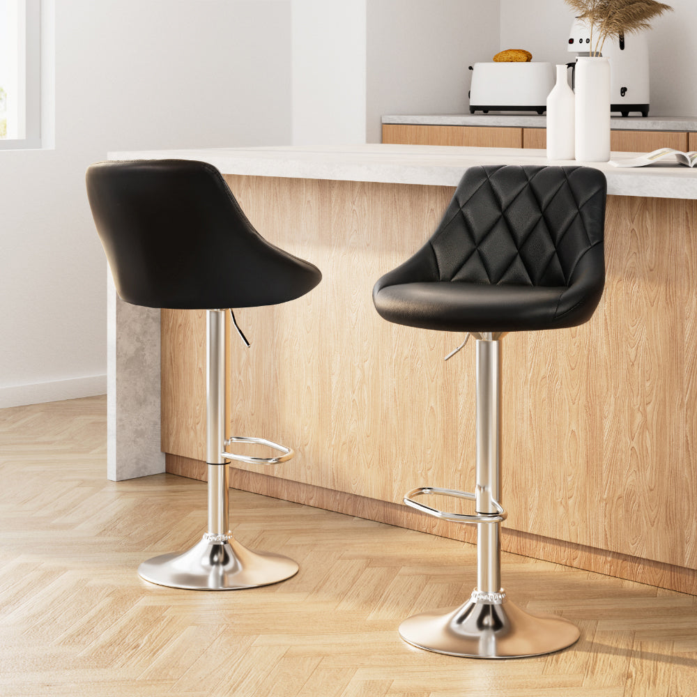 2x Bar Stools Leather Padded Gas Lift Stool Black by Artiss