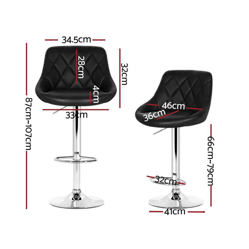 4x Bar Stools Leather Padded Gas Lift Black by Artiss