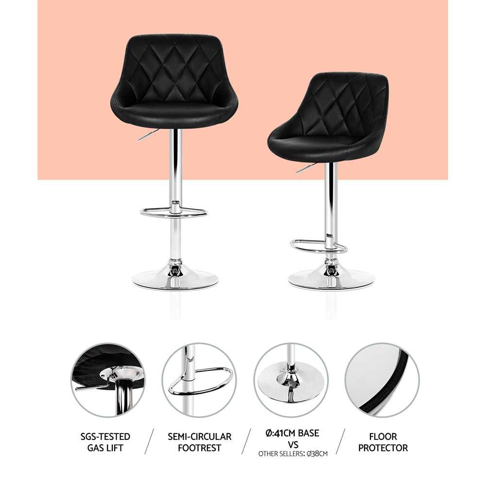 4x Bar Stools Leather Padded Gas Lift Black by Artiss