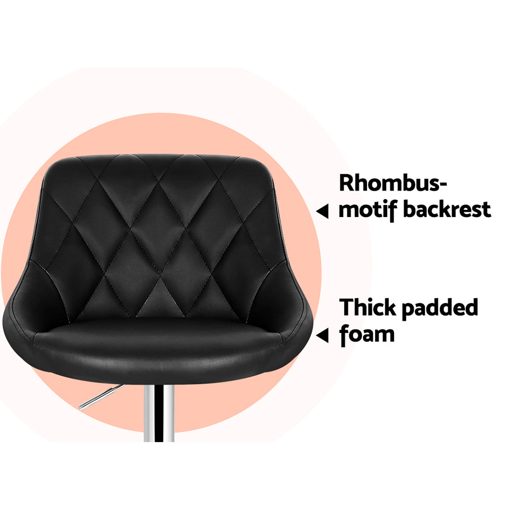 4x Bar Stools Leather Padded Gas Lift Black by Artiss