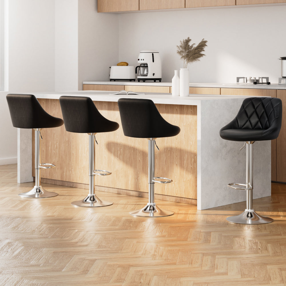 4x Bar Stools Leather Padded Gas Lift Black by Artiss
