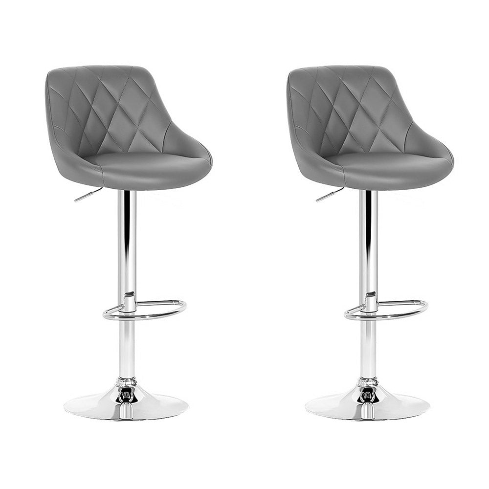 2x Bar Stools Leather Padded Gas Lift Grey by Artiss