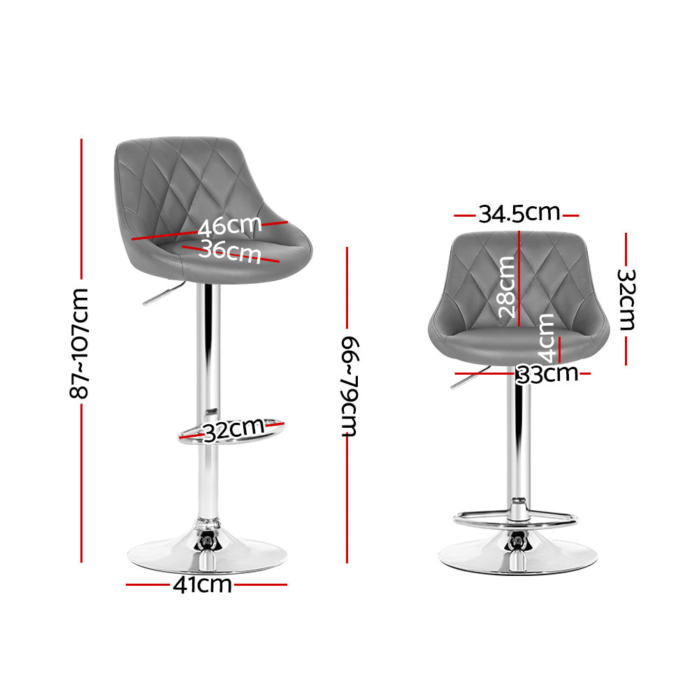 2x Bar Stools Leather Padded Gas Lift Grey by Artiss