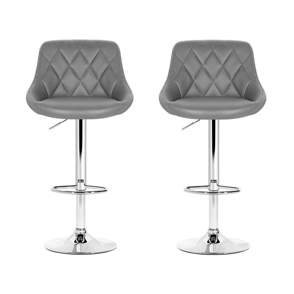 2x Bar Stools Leather Padded Gas Lift Grey by Artiss