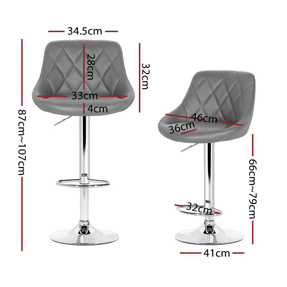 4x Bar Stools Leather Padded Gas Lift Grey by Artiss