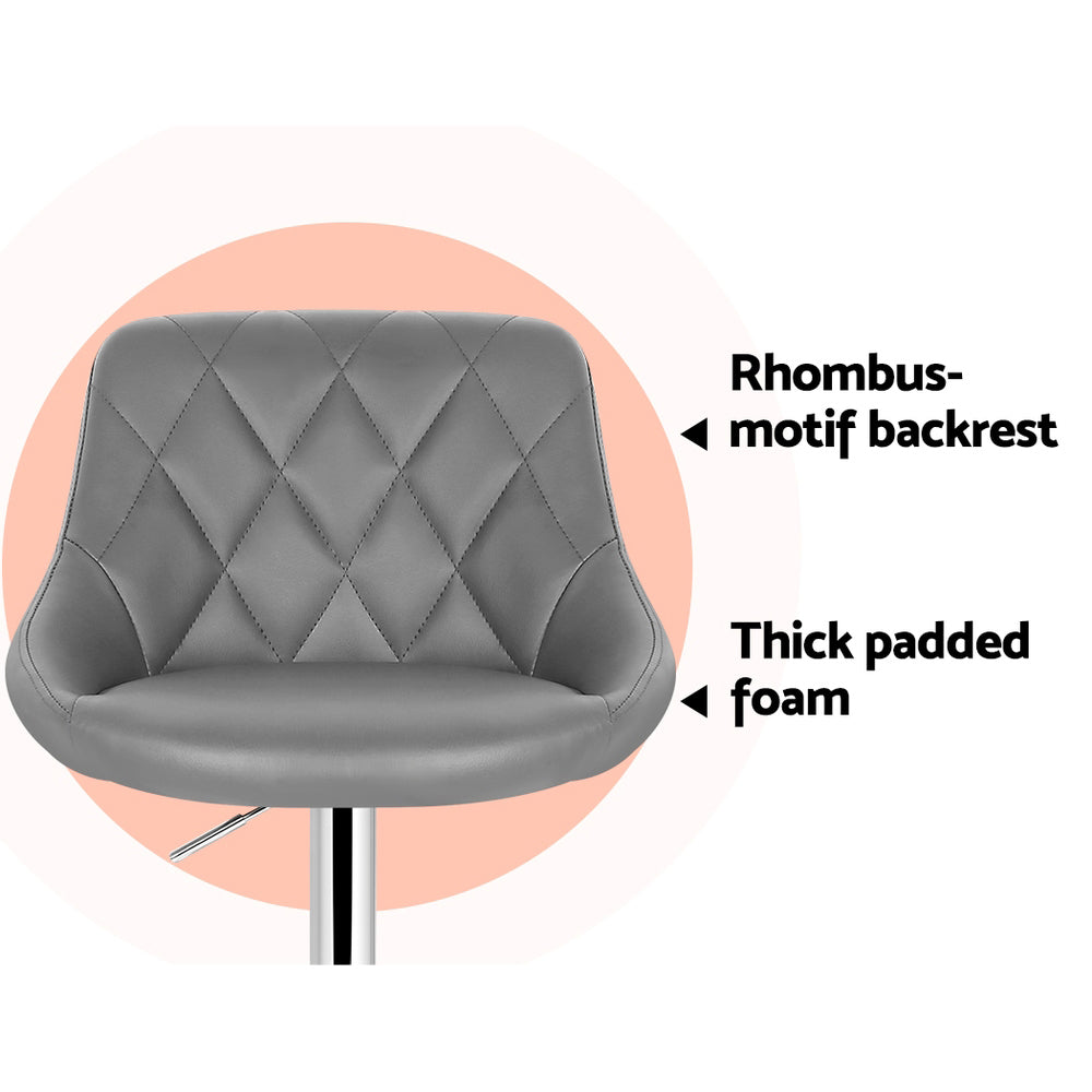 4x Bar Stools Leather Padded Gas Lift Grey by Artiss